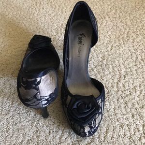 Black and nude lace heels
